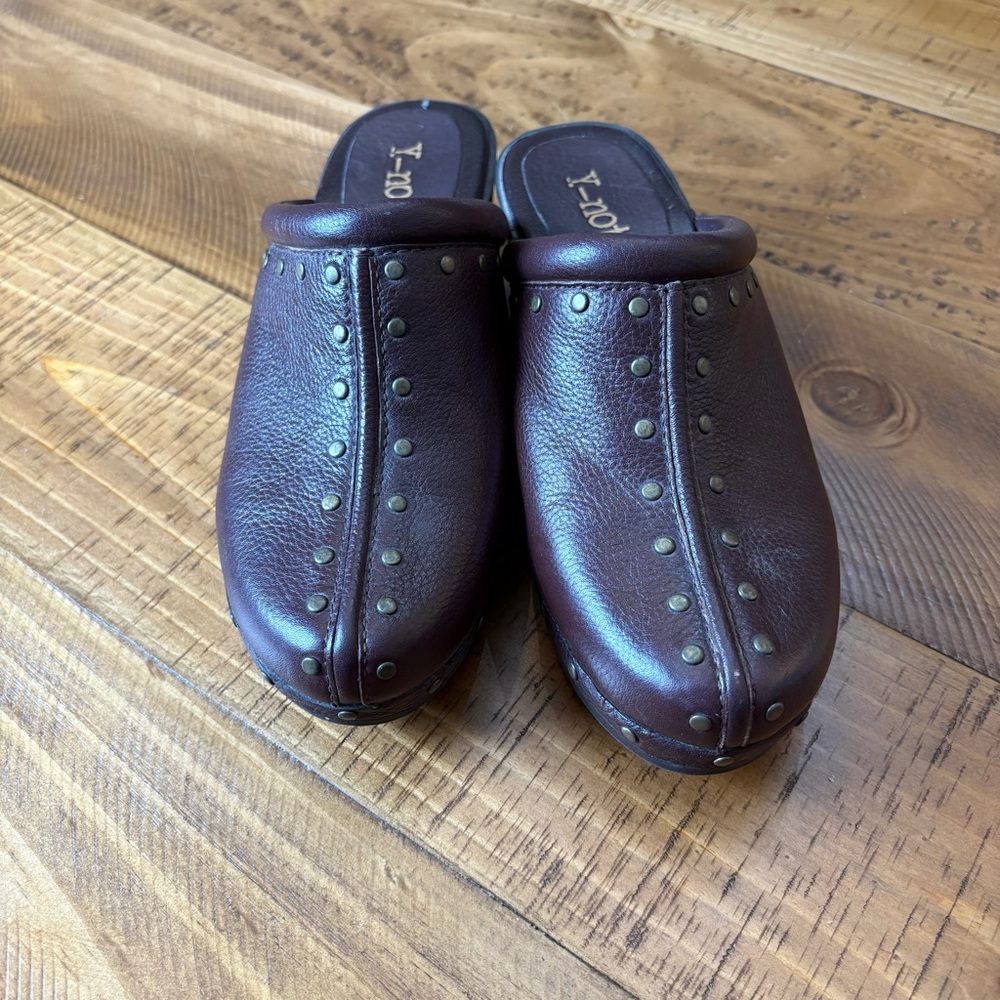Y-Not Vintage Y2K Women's Brown Studded Leather Mules Leather Upper Korey